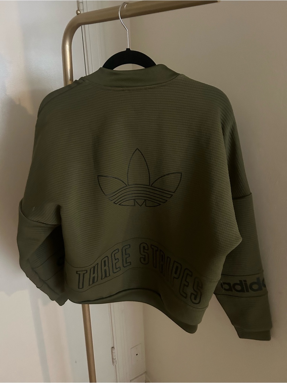 Adidas Originals Olive Green Cropped Bomber Jacket Zip Up Oversized | Size M - Picture 7 of 7